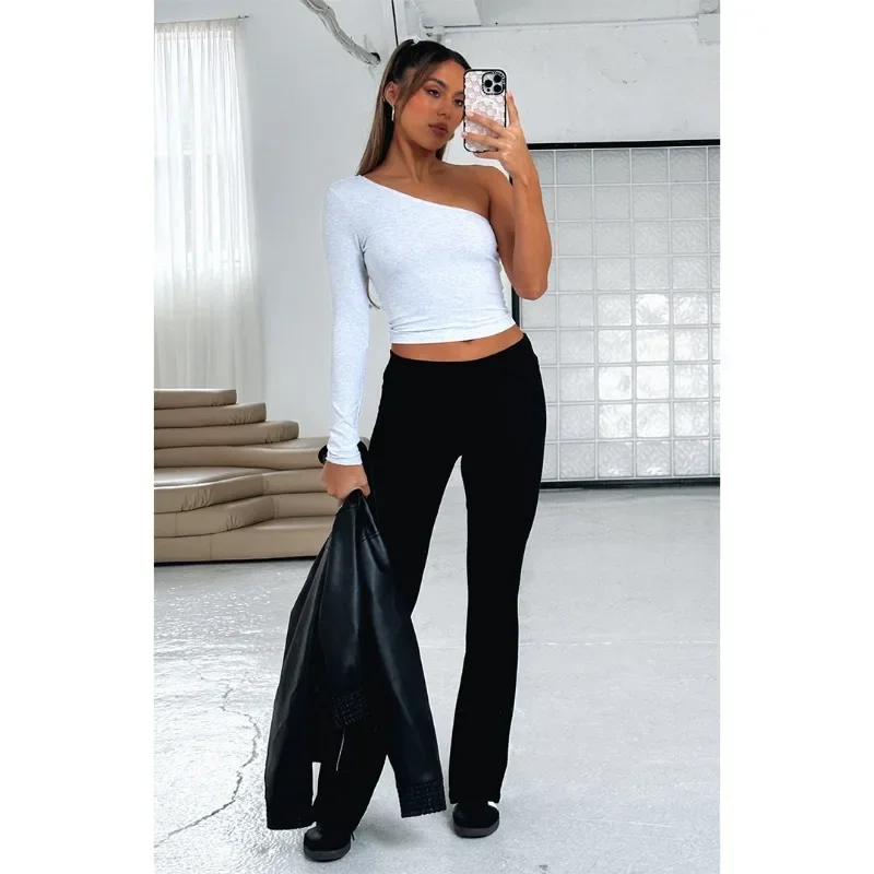 Women's Solid Woman Pants Slim Fitting High Waisted Streetwear Casual Flare Pants Women Clothes Full Length Capris Trousers Y2k