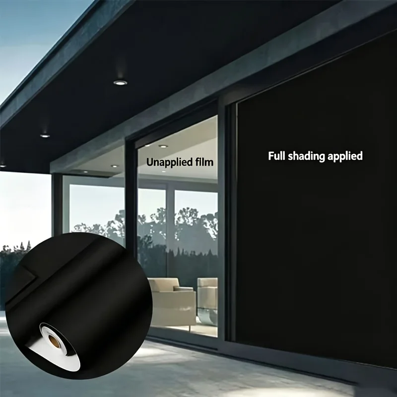 Black Privacy Window Film Self Adhesive Light Block Heat Control Sun Protection Opaque Removable for Home Office Glass