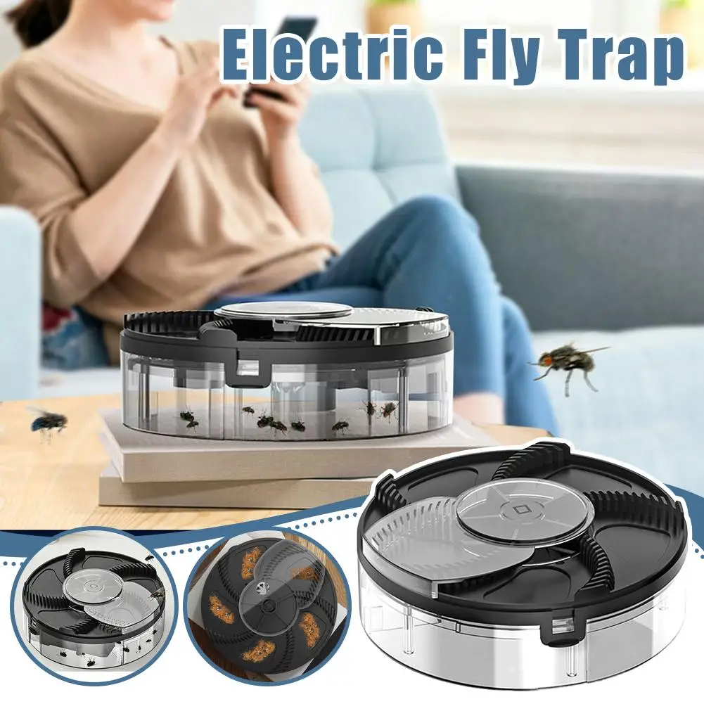 Electric Fly Trap Automatic Rotating Silent Flycatcher with Removable Transparent Collection Box for Home Kitchen Pest Supplies