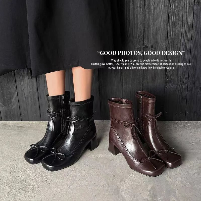 2026autumn winter women ankle boots  22-25cm split leather+Lycra+pigskin+microfiber/plush side zip high heel women stretch boots
