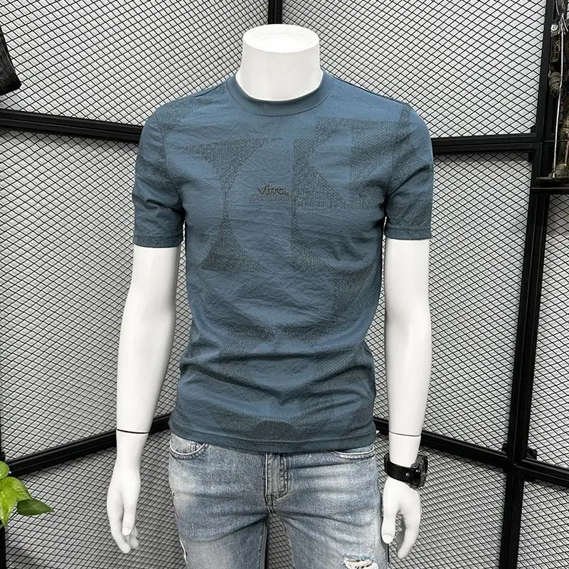 

2024 Summer New Men's Pullovers Crew Neck Printed Letter Casual Fashion Slim Trendy Comfortable Short Sleeve T-shirt Tops