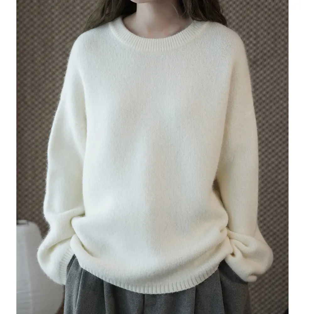 

Women Warm Wool Knitted Sweater O-Neck Loose Style Pink Pullovers Autumn Clothes Tops For Women Fashion High Quality Clothing