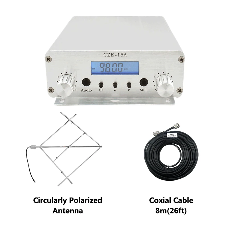 

Fmuser 15W FM stereo PLL broadcast transmitter with Circularly polarized FM antenna kit for broadcasting radio station package