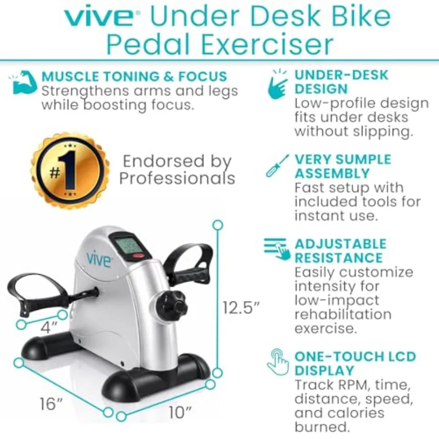 Under Desk Bike Pedal Exerciser for office use, steel frame, black, low-impact portable design with quiet magnetic resistance