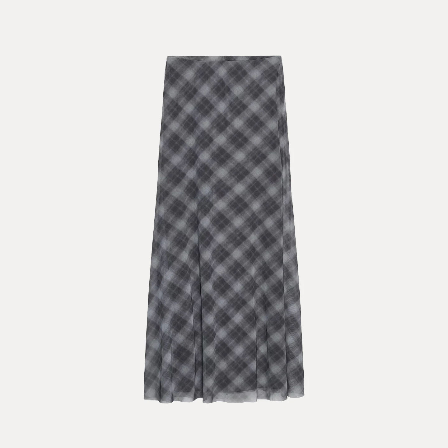 하이웨이스트 체크 실크 스커트 여성 캐주얼 하이웨이스트 디자인 스탠드 핏 기타 소재 00% 데일리 웨어