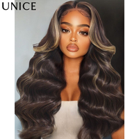 UNice Bye-Bye Knots 7x5 Lace Chocolate Brown Hair With Highlights Loose Wave Human Hair Wig With Face Framing Layers