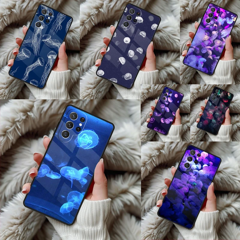 Jellyfish Print Navy Phone Case For Samsung Galaxy S24 S25 S26 Ultra S22 S23 Plus S21 S20 FE Note10 TPU Cover