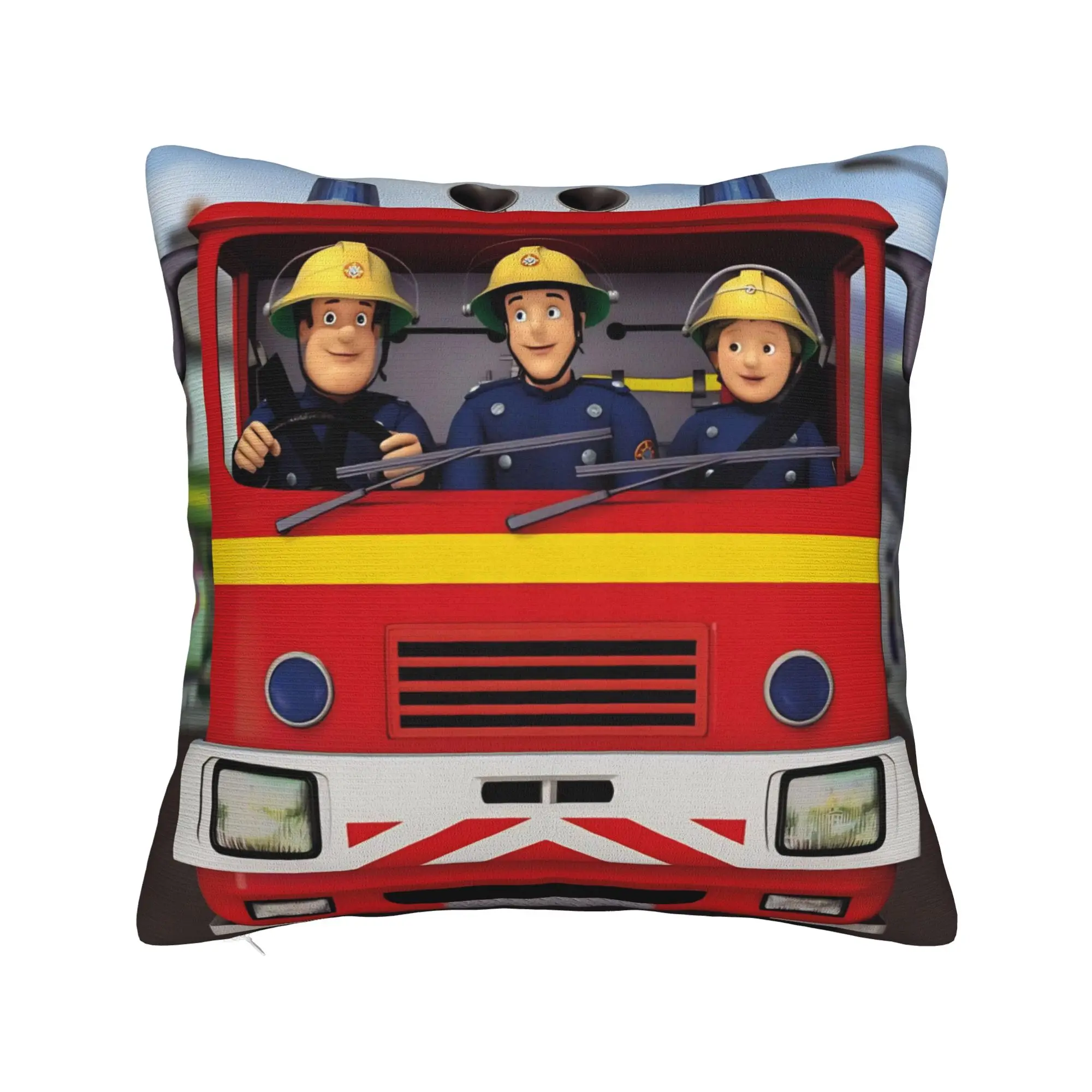 Fireman Sam Square Pillow Cases Fire Trucks Cartoon Cushion Covers Vintage Zipper Decor Throw Pillow Case Cover for Car 45x45cm