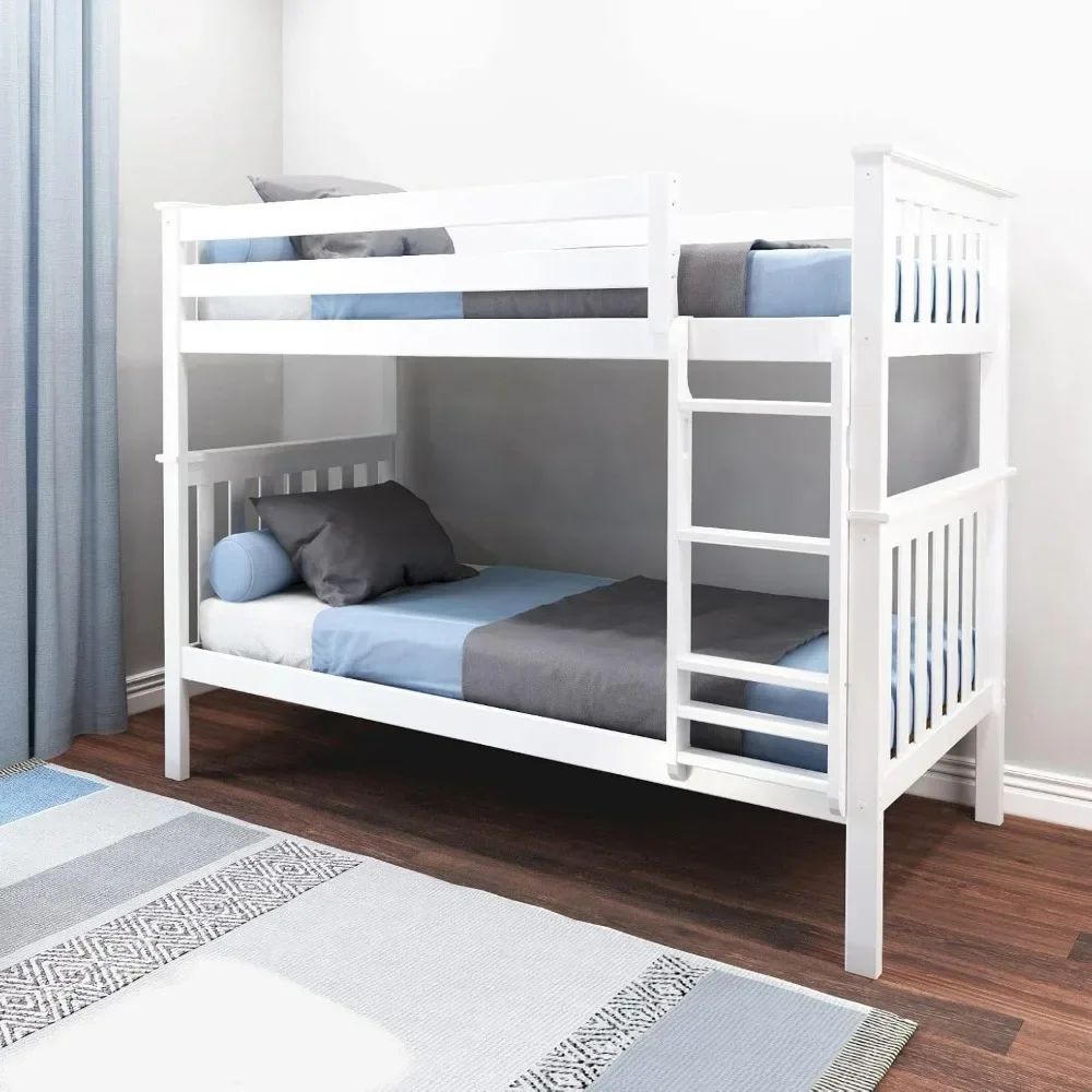 Bunk Bed Twin over Twin, Solid Wood Bunk Bed Frame with Ladder for Kids, 14