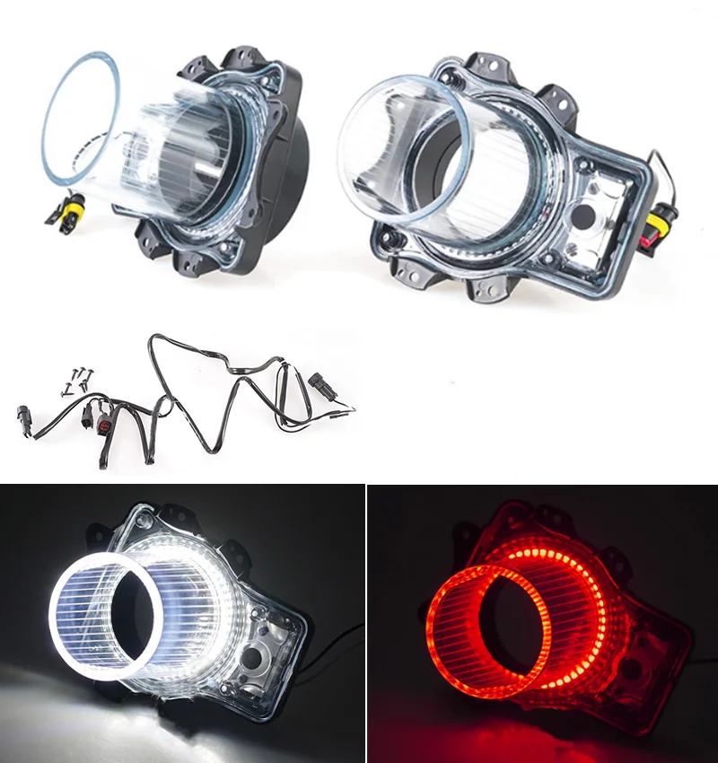 2PCS Car LED White/Red Angel Eyes Headlight Air Inserts Assembly LED Halo Headlight Inserts For Dodge Challenger 2015-2020