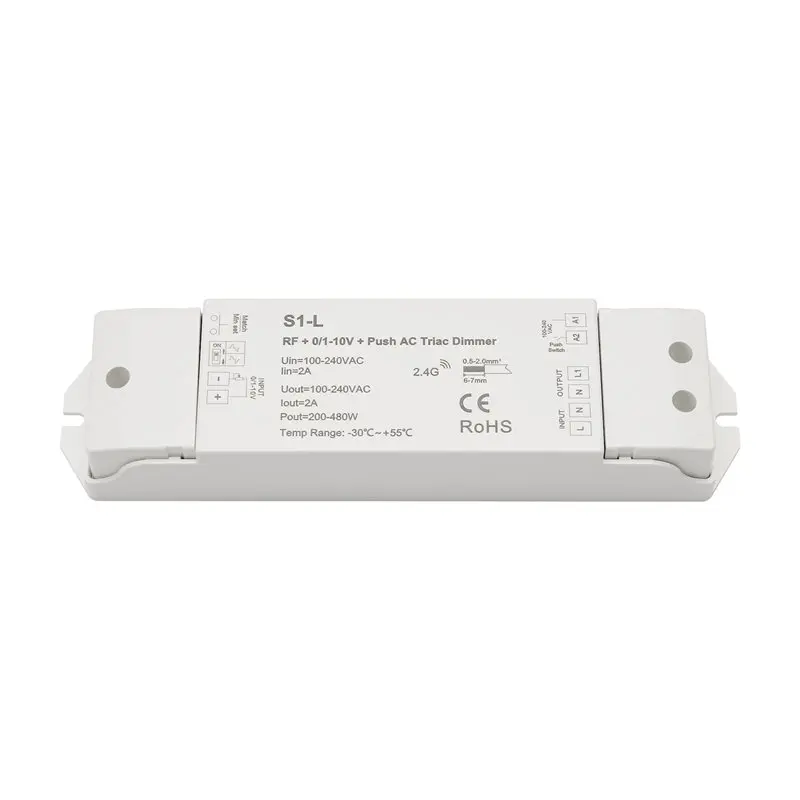 ABDE-AC110V-220V Dimmer RF+0/1-10V + Push AC Triac Dimmer S1-L 1 CH Channel Dimmer Single Color Incandescent Dimmer Led Dimmer