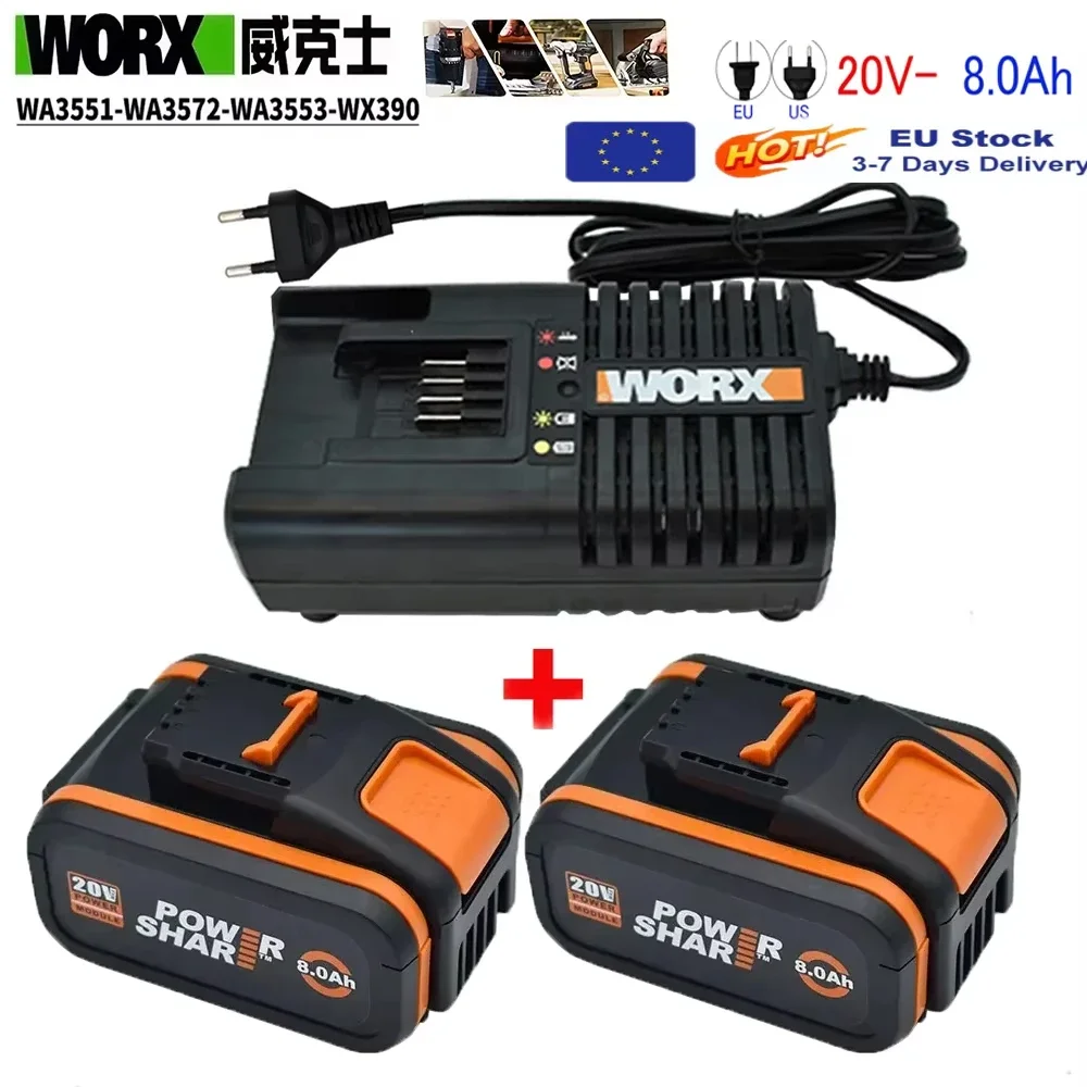Worx 20V 8.0Ah batterie au Lithium Rechargeable WA3553 WA3551 WA3553.1 WA3570 pour tous les outils électriques et de jardin WORX