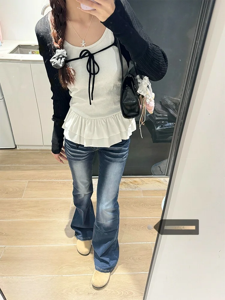 

American Sle Retro Faded Denim Jeans Women's Spring 2026 New Wide Leg Low Waist Trousers Floor Length Slimming Trendy