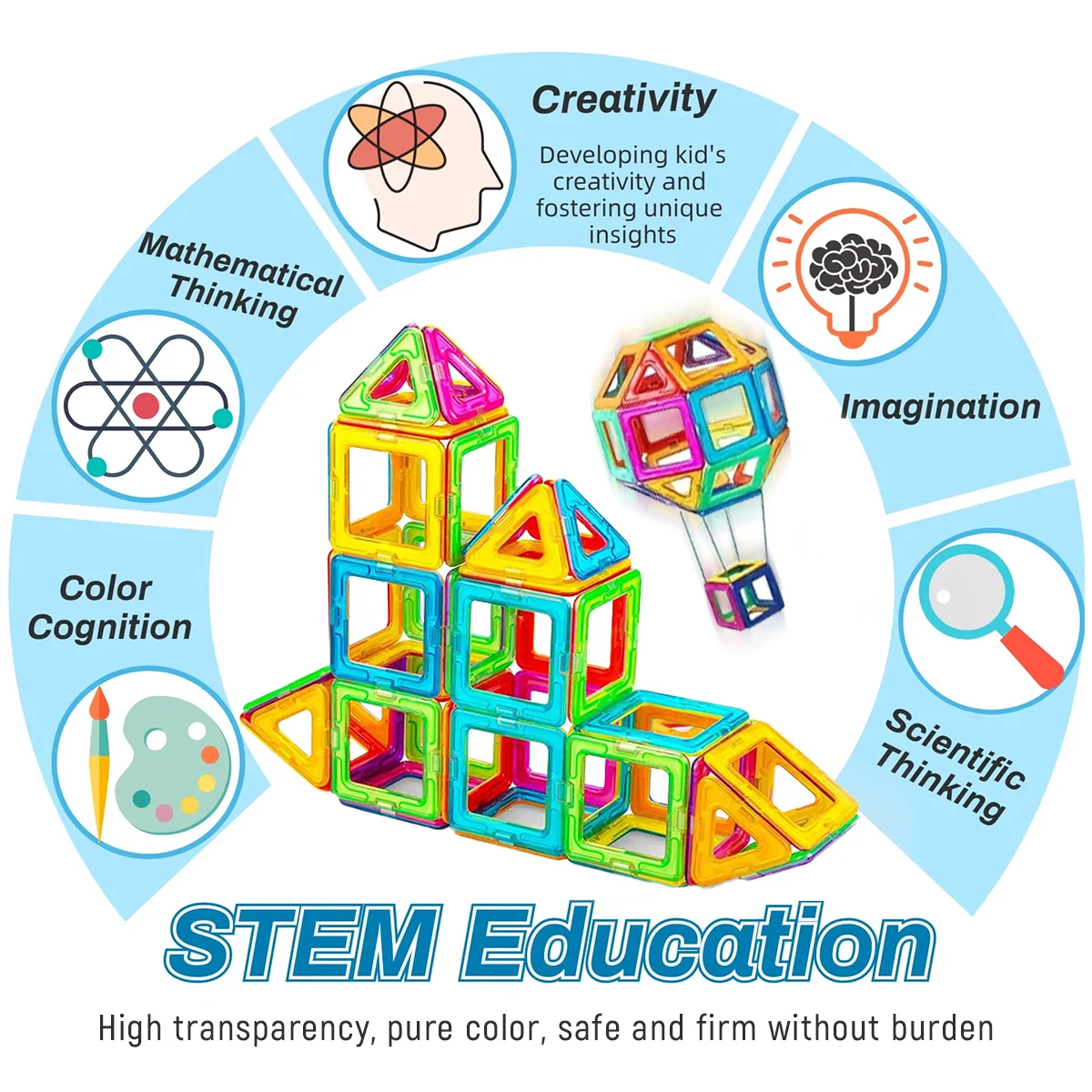 Ensemble de blocs de Construction magnétiques moyens, jouet de Construction éducatif STEM, matériau Durable, couleurs vives, cadeau d'apprentissage idéal