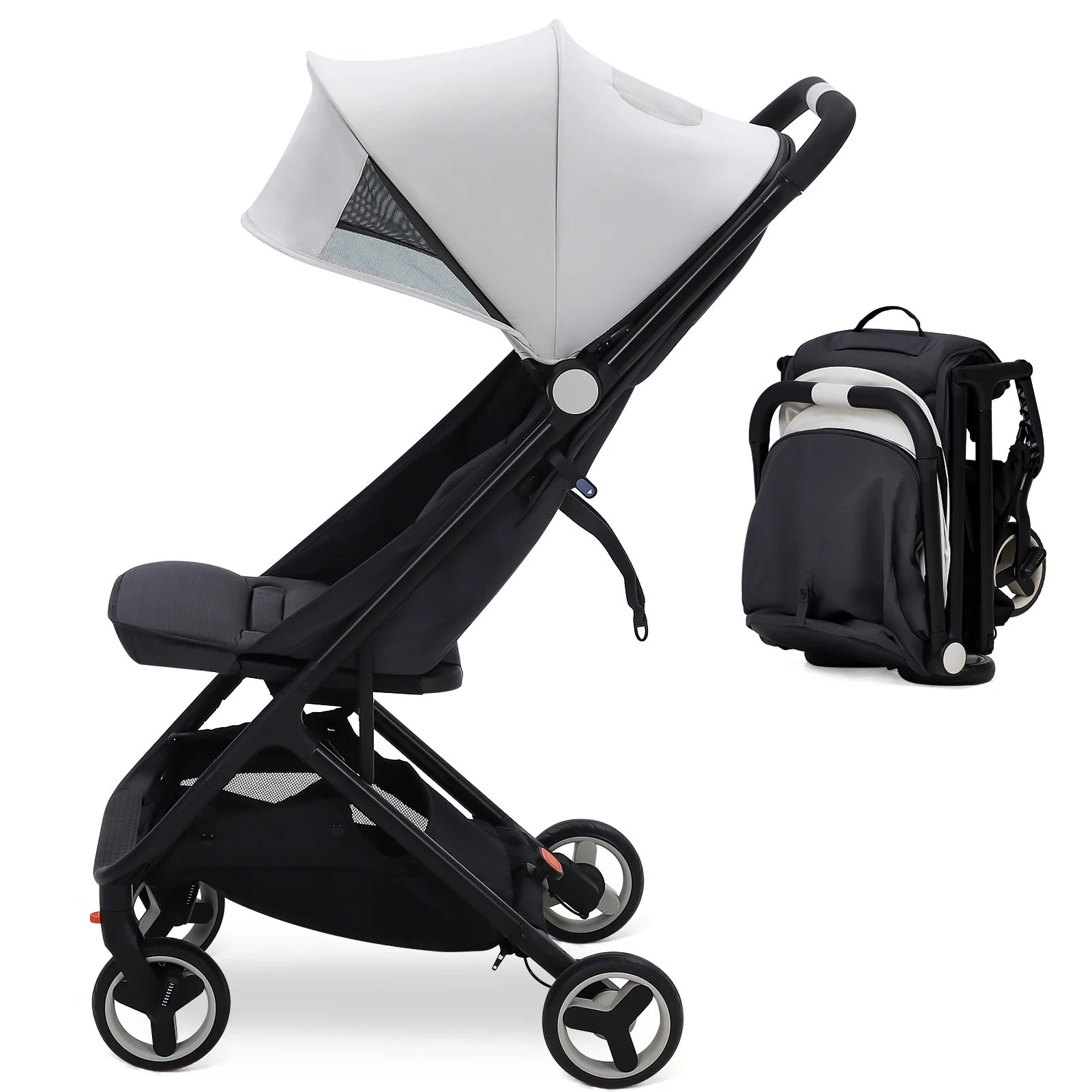 Lightweight Travel Stroller, Foldable Compact Stroller with Reclining Seat and Canopy, Airplane Friendly