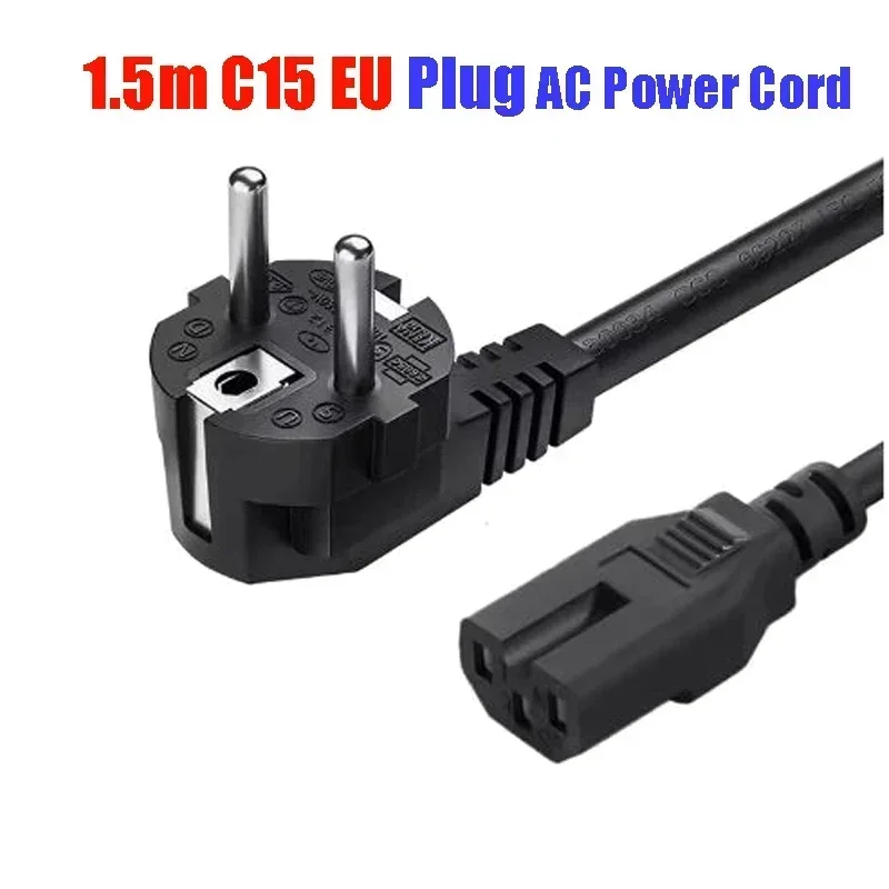 1.5M EU Power Supply Cable Cord Type E Plug IEC 320 C15 European AC Power Extension Cord for Electric Frying Pan UPS PDU Servers