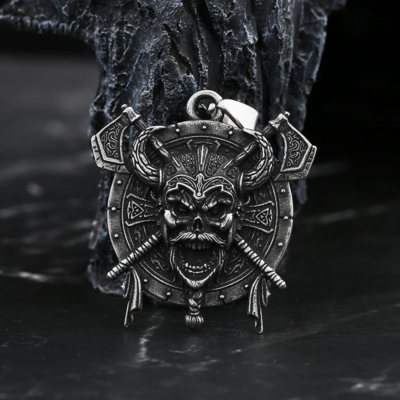 Biker 2024 New Punk 316L Stainless Steel Unique Style Viking Roman Helmet Mask Knight Axe Wrrior Pendant Necklace For Man Women - view 4