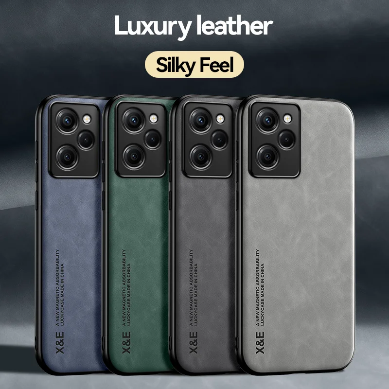 Poco X5 Pro 5G Case Leather Car Magnetic Holder Back Cover For Poko Little Poco X5 Pro Pocox5pro Protect Coque With Metal Plate