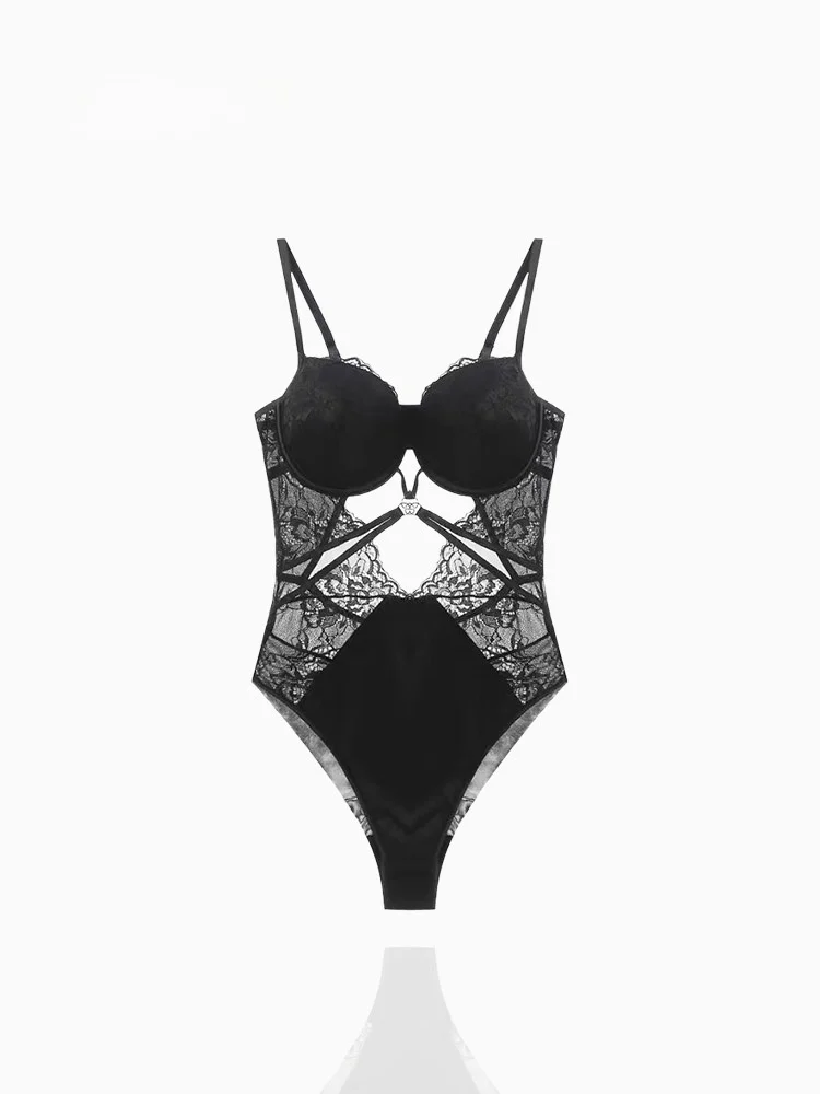 

Original Design Sexy Lace Brtte Gathered Anti-Bue Pure Desire Underwear Set Jumpsuit Women's Faion Spring High Waist S...