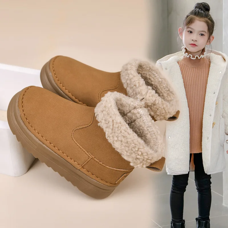 

Girls Snow Boots Korean Style Fashion Kids Short Boots Suede Warm 2025 Winter New Children Casual Boots Soft Bottom Comfortable