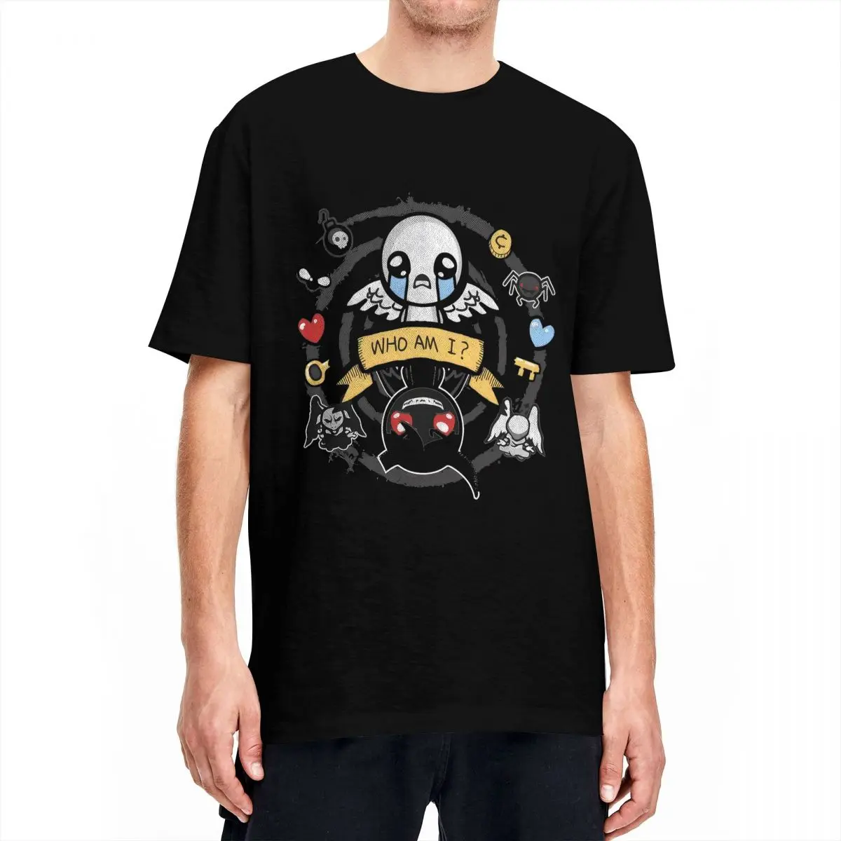 The Binding Of Isaac Who Am I T Shirt Men Women's Cotton Awesome T-Shirt Crewneck Tee Shirt Short Sleeve Tops Classic