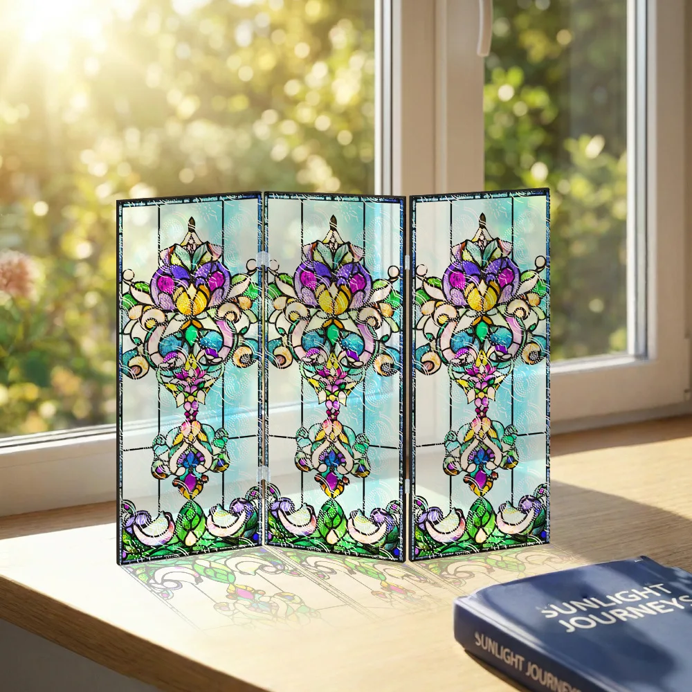 Classic Acrylic Folding Screen, Translucent Begonia Pattern Screen Decorative Painting Table Setting. High-end Gift Entrance