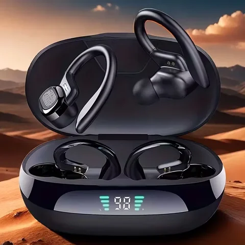 SP16 Earhooks Sports Bluetooth Wireless Headsets with Mic,LED Power Display,ENC,Hifi Stereo Sound Gaming Headset
