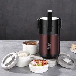 304 Stainless Steel Thermos Lunch Box Round Leak-Proof Multilayer Sealed Insulated Food Storage Container Work School Bento Box