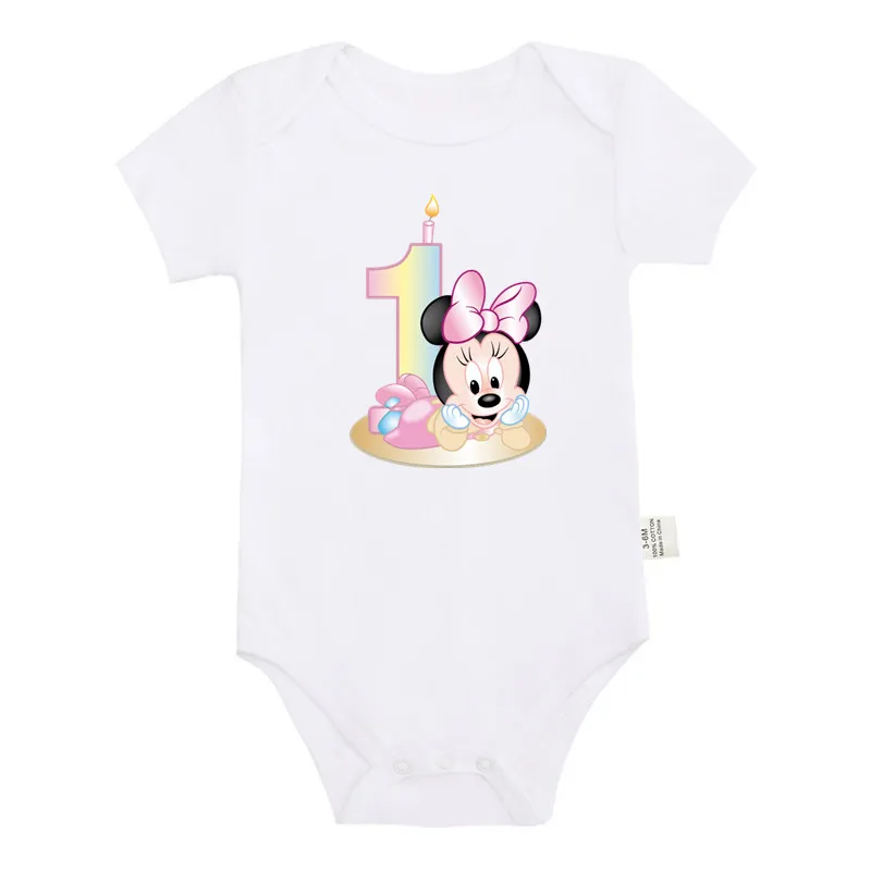 My First Birthday Minnie Mouse Newborn Summer Romper Infant Body Toddler Short Princess Sleeve Jumpsuit Baby Girl Birthday Party