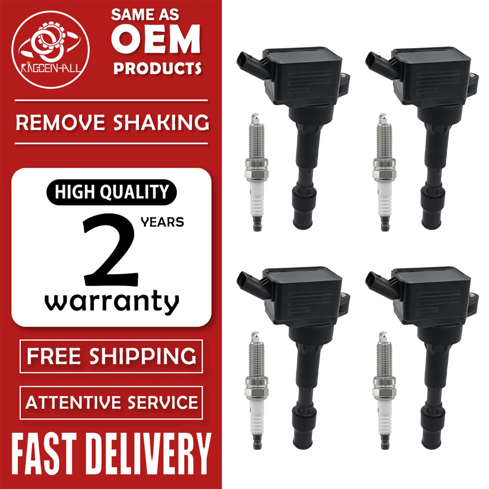 

4PCS Ignition Coil+Iridium Spark Plug 27300-2E601 273002E601 For Hyundai Elantra Kona Veloster Sonata Kia Optima Forte Soul 2.0L