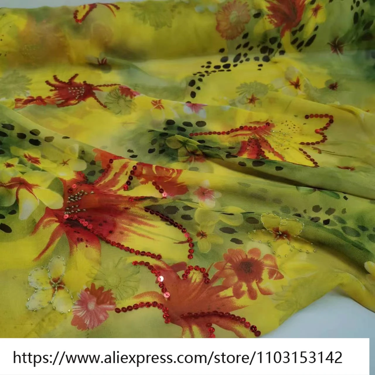 

Дизайнерская швейная ткань, легкая женская шелковая ткань Qiao Qi с вышивкой и блестками, модное платье из ткани 8momme