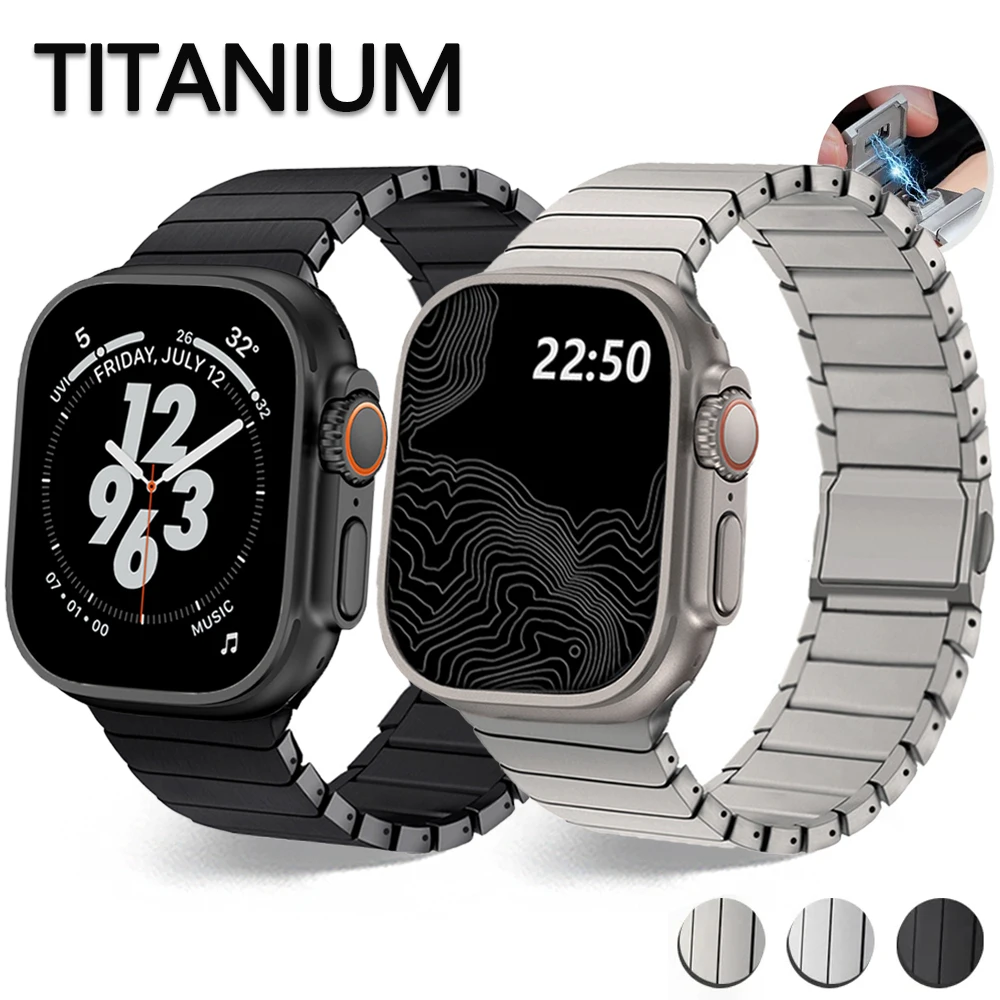 

Титановый мужской ремешок для Apple Watch Band Ultra 3/2 49 мм 11 10 46 мм Браслет с магнитной пряжкой для iwatch Series 9 8 7 SE 45 мм 44 мм