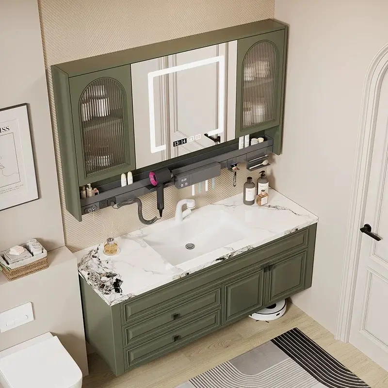 

Rock Plate Modern Bathroom Cabinets Design with Lamp Armoire Mirror Bathroom Embedded Oak Furniture Kasten in De Badkamer MH