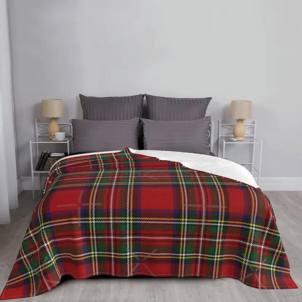 Red Tartan Stewart Clan Throw Blankets Plaid Ultra-Soft Flannel Blanket Lightweight Home Decor Fleece  for Men Women Kids