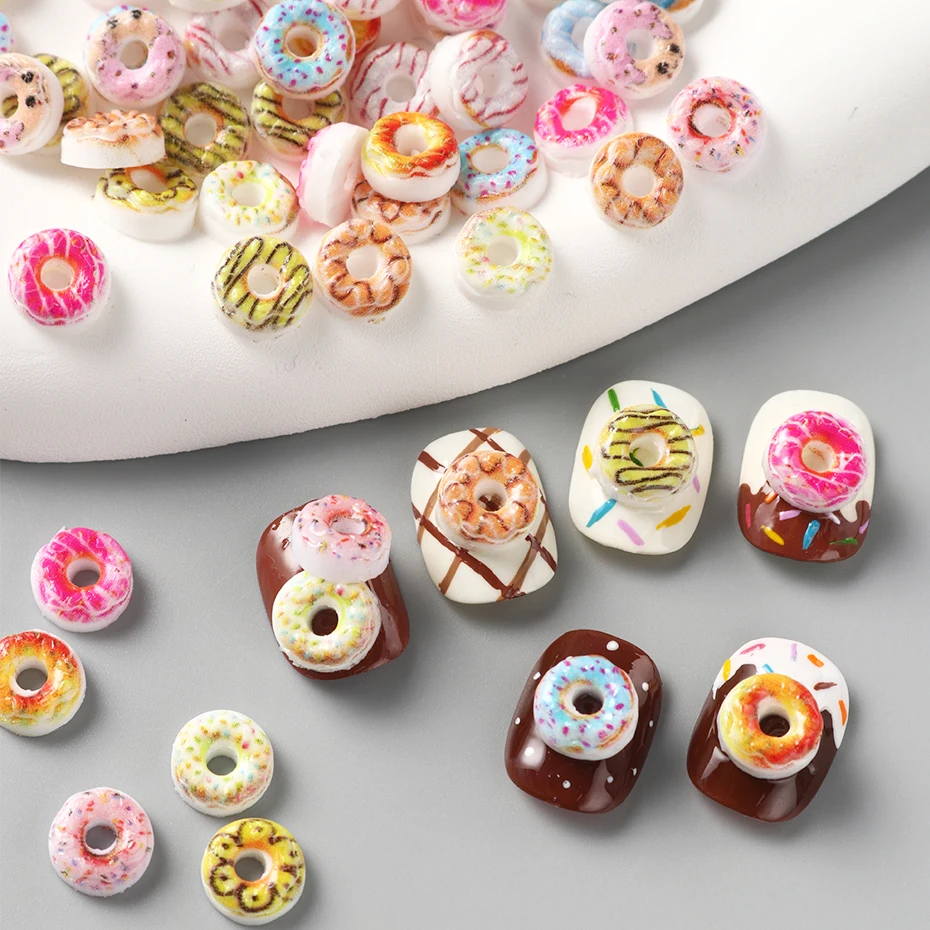 50/100pcs Sweet Doughnut Nail Charms Colorful Kawaii Nail Art Decorations Studs Parts Flatback Jewelry Manicure Nail Accessories