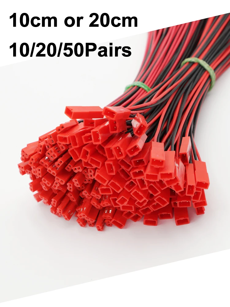 Connecteur de prise JST, 10/20/50 paires, 2 broches, mâle et femelle, câble pour bande de lampe LED, adaptateur de batterie jouet RC, 10cm/20cm