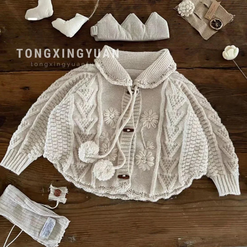 

Children's Sweater Autumn New Style Girls' Fashionable Retro Handmade Crochet Knitted Cardigan Jacket Trendy