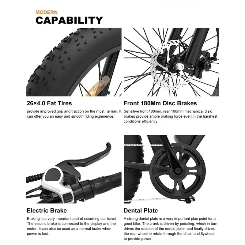 Ebike AOSTIRMOTOR S07-G 750W Motor 48V 13Ah Ebike 26In 4.0 Fat Tire Mountain Bike With Rear Shelf Cruiser City Bicycle