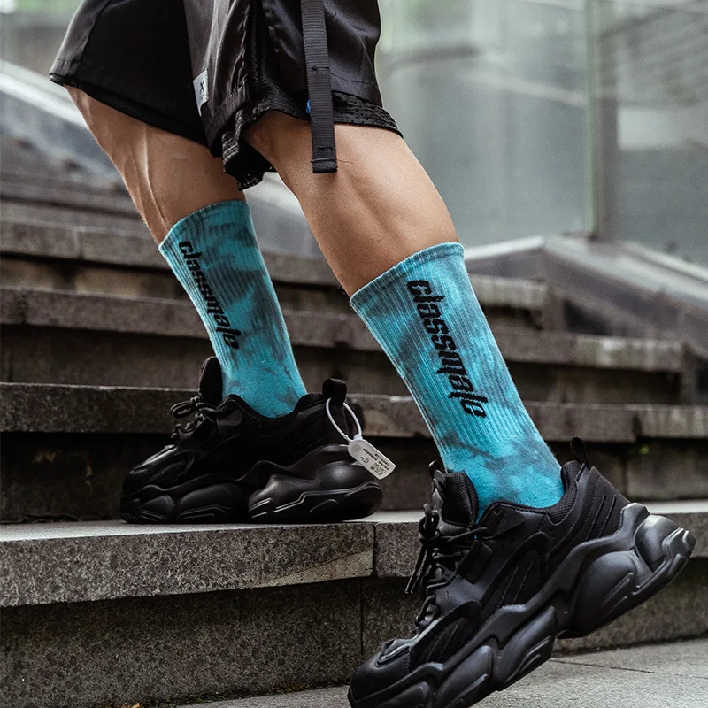 TANABATA Tie Dye Hip Hop Men Socks Cotton Class Male Skateboard Black Blue Harajuku Retro Funny Women Crew Socks Dropshipping