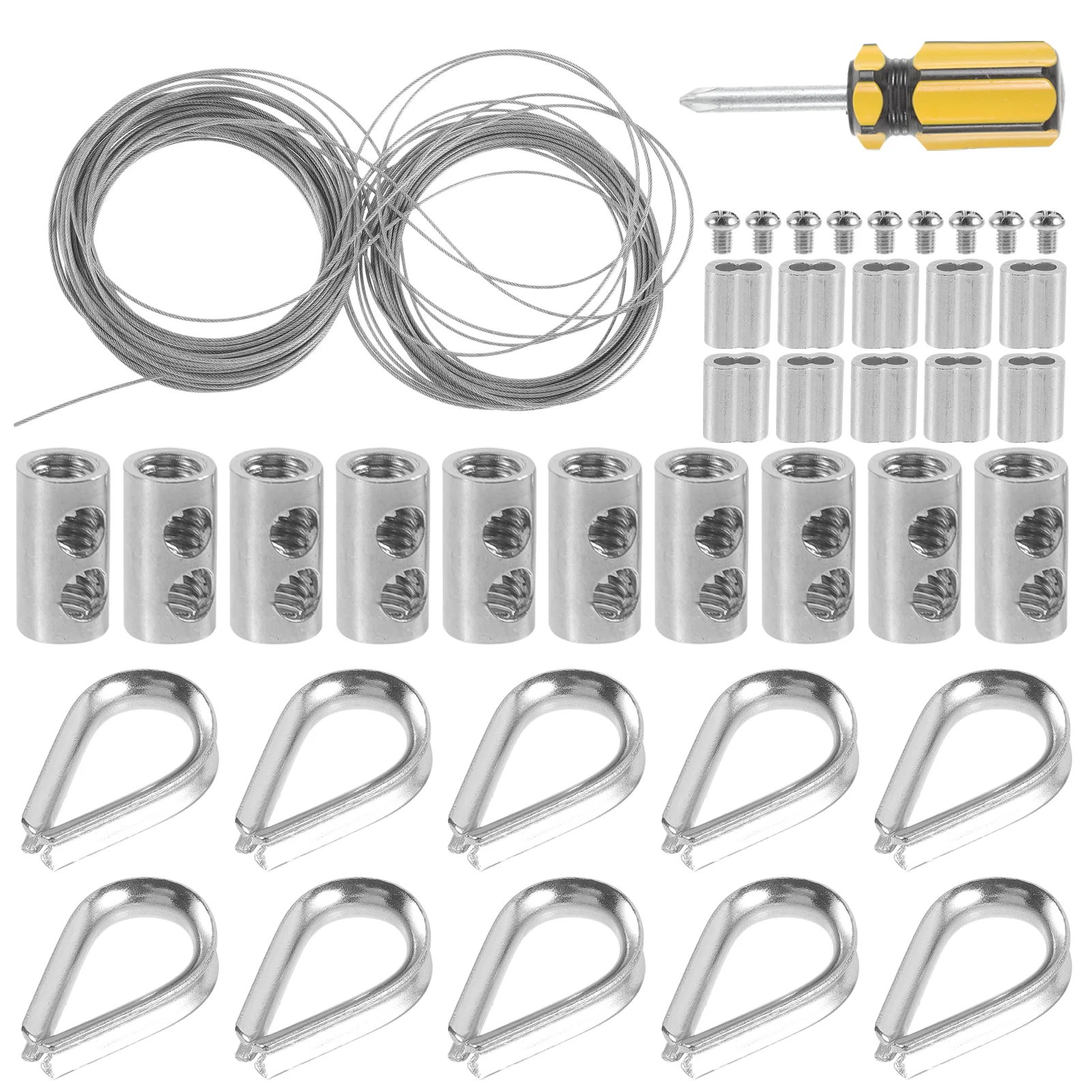 Kit de suspension de câble métallique revêtu d'acier inoxydable, kit de rouleau de clôture de jardin, câble de dé à coudre et gréement, ensemble de 30 mètres