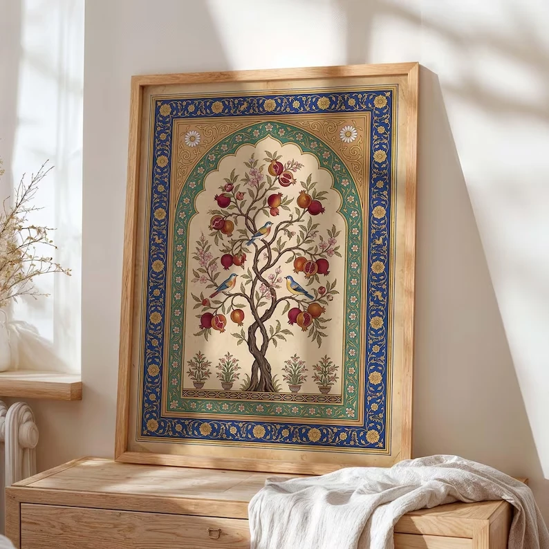 Retro Islamic Persian Pomegranate Tree Wall Art Print Canvas Painting Poster Picture For Bedroom,Living Room Home Decor