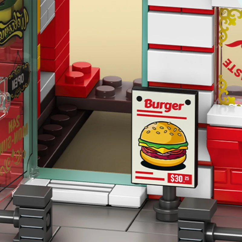 City Building Blocks Street View Burger Shop Block House Store Building Set Desktop Decor Kids DIY Toy Christmas Birthday Gift