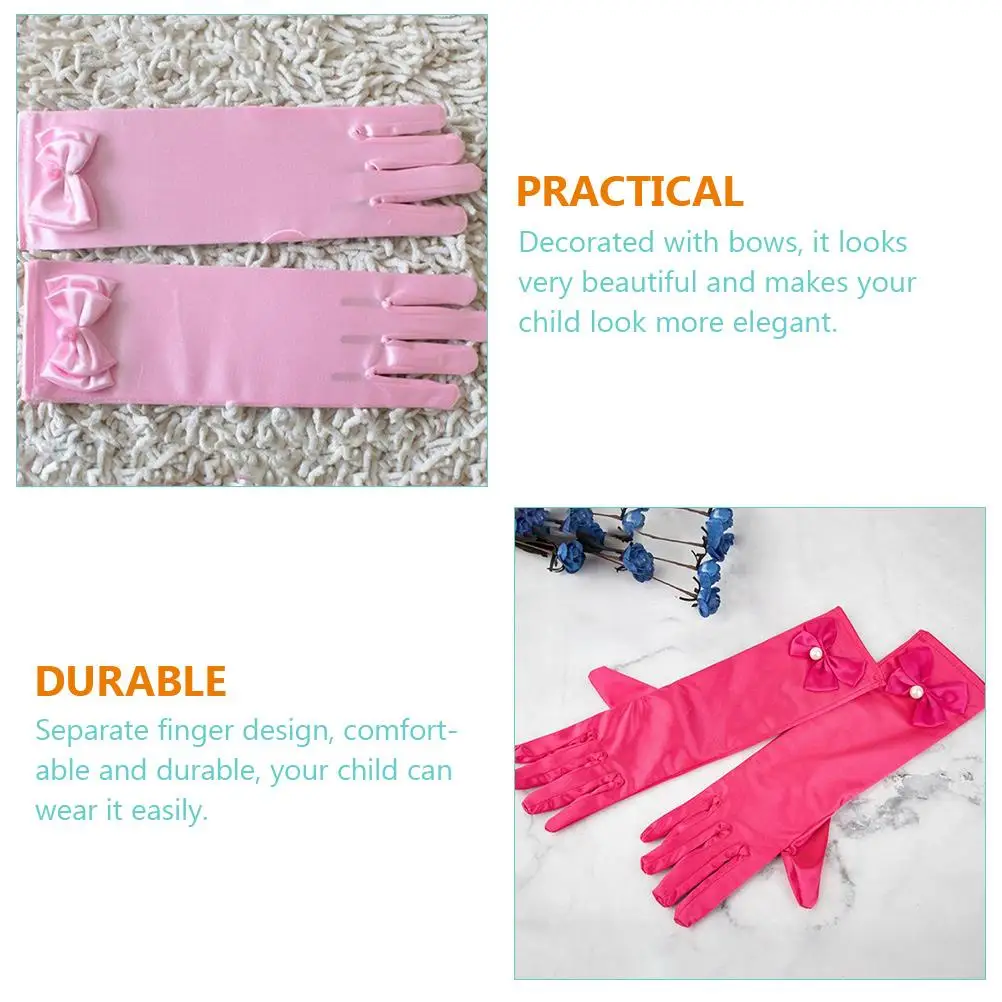 6 أزواج من قفازات الساتان الطويلة للأطفال على شكل فيونكة زهرة فتاة إكسسوارات الزفاف تصميم أصابع أنيق قفازات ناعمة متينة للأطفال
