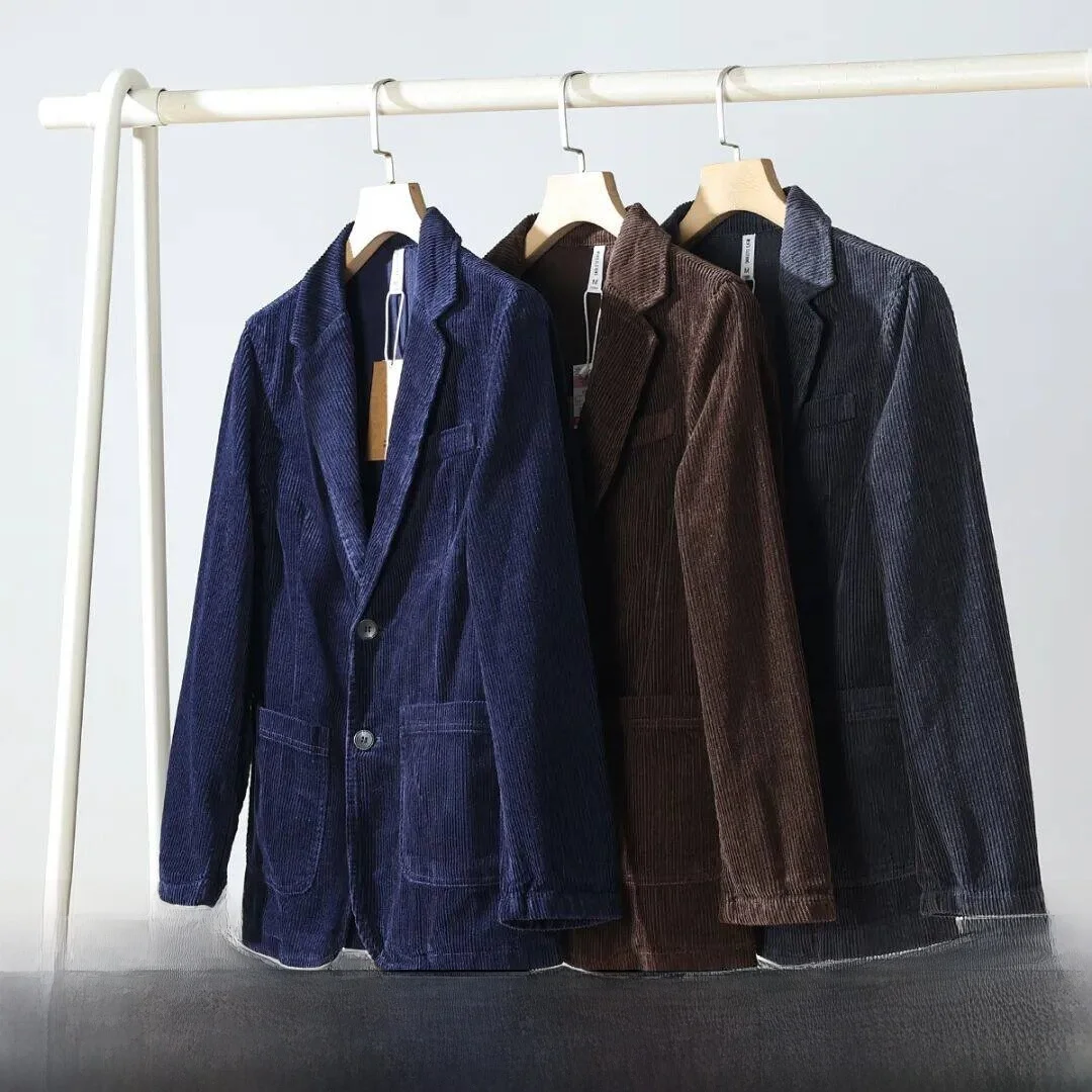 

Мужской повседневный костюм из 100% хлопкового вельвета, приталенный, осенний, деловой, однобортный, утолщенный, немнущийся, повседневный стиль