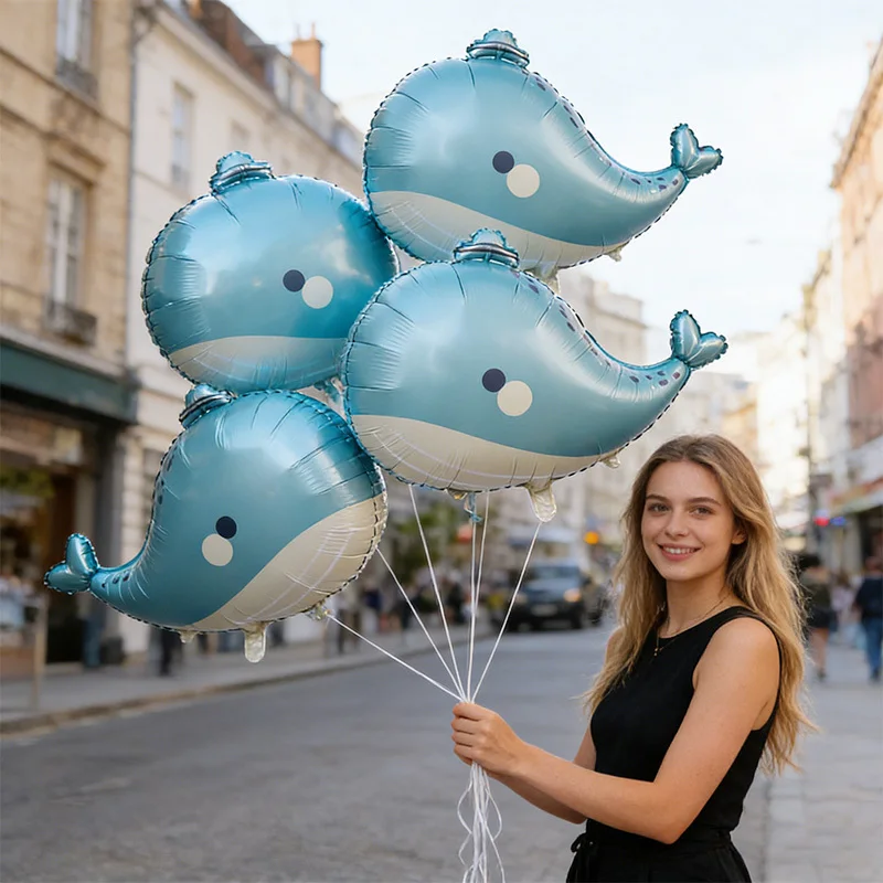 5-teiliges Set Große Wal-Folienballons und Bänder für Geburtstage, Jubiläen, Partydekoration, Festival-Fotoballons