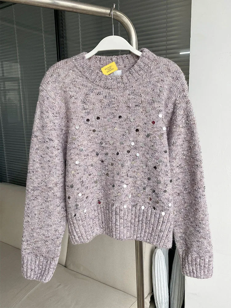 American Christmas Sequins Sweater Women Oversized Knitted Jumper Loose Korean Fashion Sweet Pullover High Quality Preppy Style