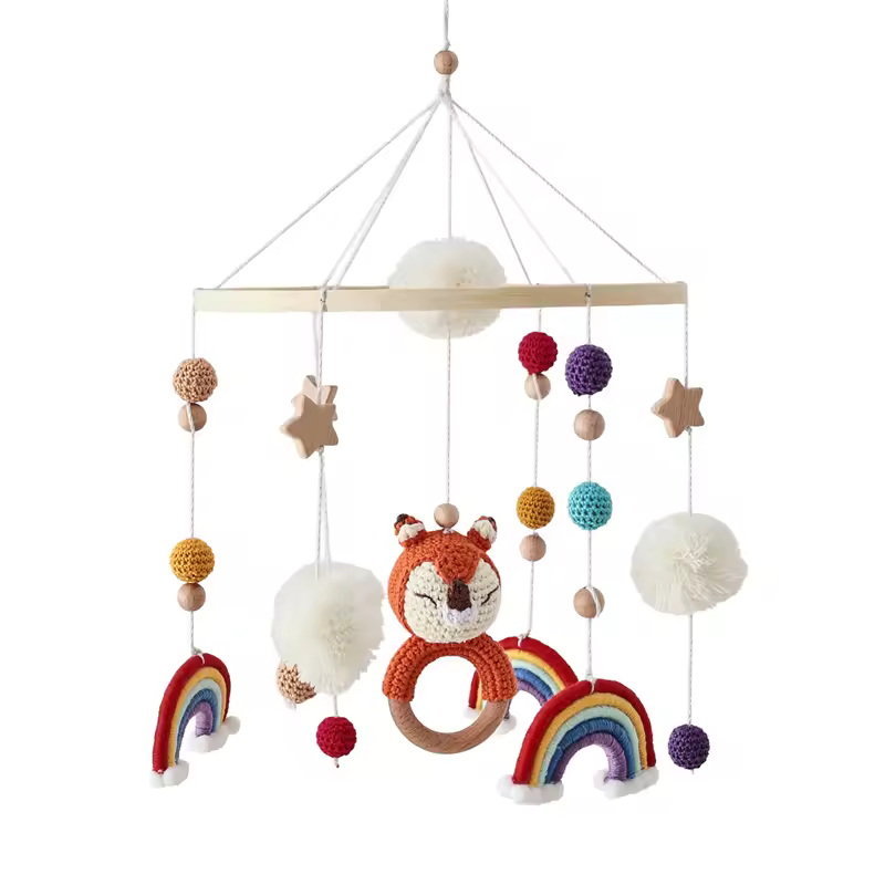 Wooden Crib Mobile Baby Bed Bell Rattle Toy Soft Felt Cartoon Bear Mobile bracket Newborn Music Box Bed Bell Hanging Bracket Toy - Image 35