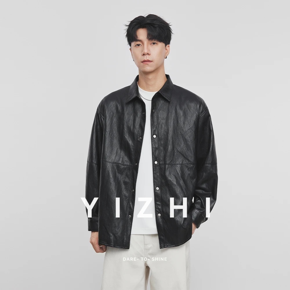

Business Leather Jacket Men's Outwear Racing Jackets Male Motorcycle Autumn Loose Trend Flight Leisurely Leather Men Jackets