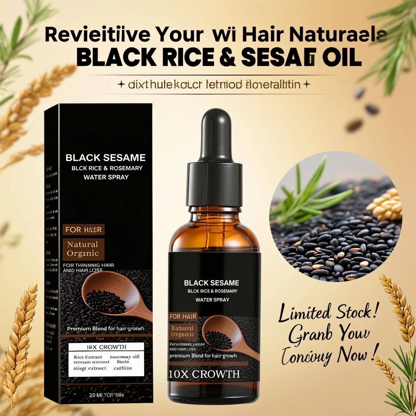 Suero para el crecimiento del cabello de sésamo negro con extracto de cafeína y jengibre, aceite nutritivo Natural para el cuero cabelludo, 30ml, para adelgazar el cabello, raíces más fuertes