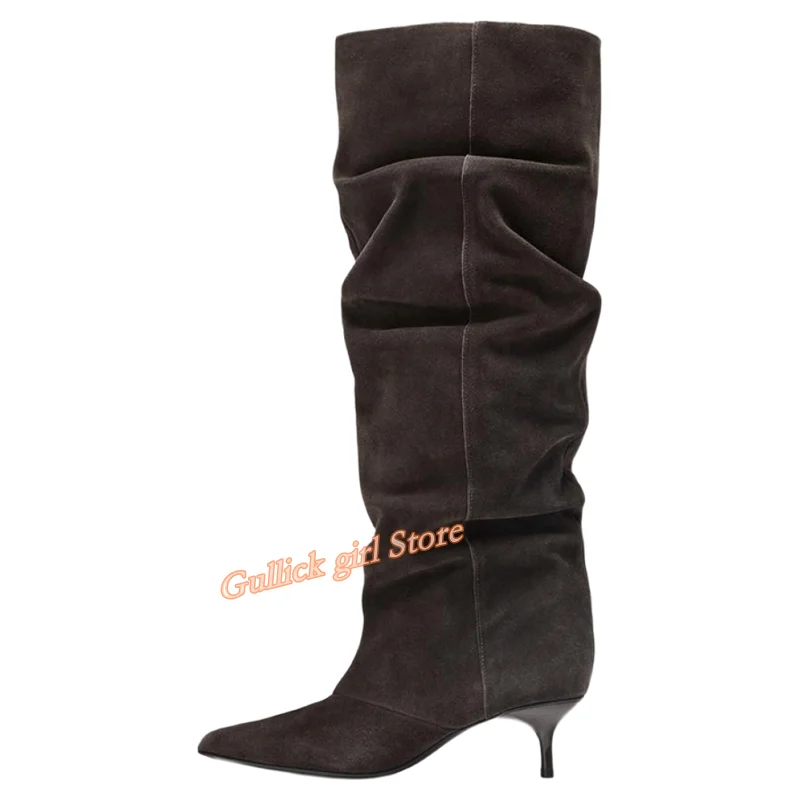 Botas Altas de Gamuza con Tacón Bajo, Punta en Pico, Estilo Sexy, para Mujer, Otoño-Invierno 2026